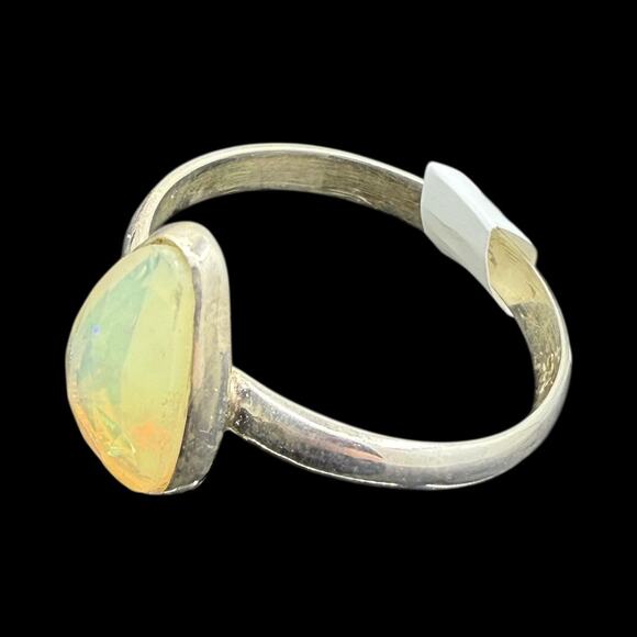 Pear Natural Ethiopian Opal Ring 925 Sterling Silver Size 8 Band - Picture 3 of 5